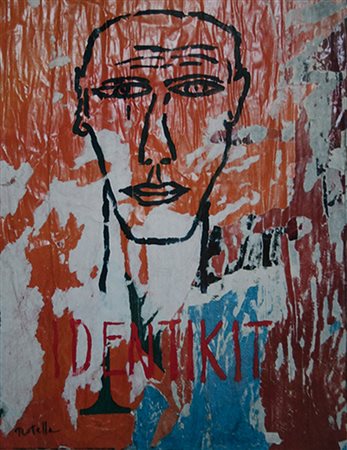 Rotella Mimmo Identikit, 1993 sovrapittura su decollage, cm. 70,5x51 firmata...