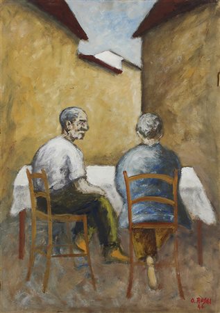 Rosai Ottone Figure al caffè, 1946 olio su cartone, cm. 100x70 firmato e...