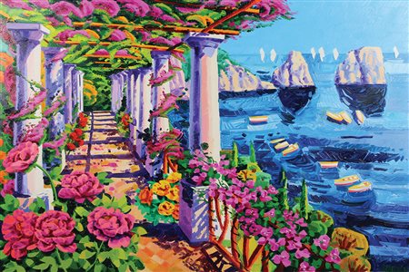 Faccincani Athos Faraglioni e Capri e Luce olio su tela, cm. 80x120 firmato...