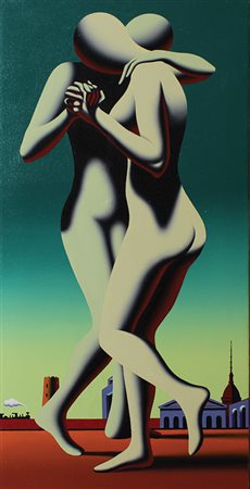 Kostabi Mark Torino tango, 2002 acrilico su tela, cm. 76x39 firmato datato e...