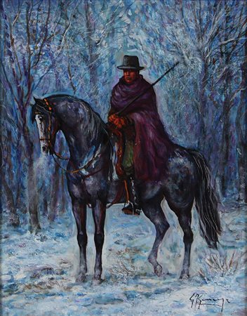 Gonzaga Giovan Francesco Buttero sulla neve, 1994 olio su tela, cm. 50x40...