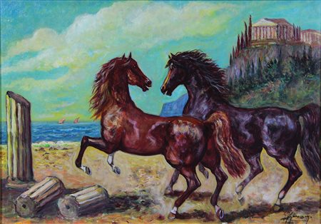 Gonzaga Giovan Francesco I Corsieri di Ulisse olio su tela, cm. 50x70 firmato...