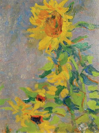 Tommasi Ludovico Girasoli olio su cartone, cm. 31x24,5 firmato in basso a...
