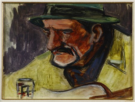Marco Novati (1895-1975) Suonatore, 1973 Tempera e olio su tavola cm 30x40...