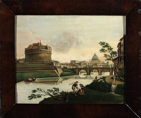 Cesare Fiori (1636-1702) Veduta di Roma Olio su tavola cm 40x50 Firma in...