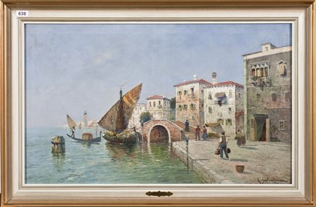 Giuseppe Salvaterra (XIX/XX secolo) Scorcio veneziano, 1900ca Olio su tela cm...