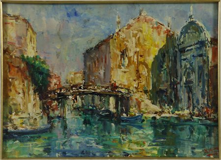 Luigi Pagan (1907-1980) Mattino a Venezia, 1957 Olio su tavola cm 30x40 Firma...