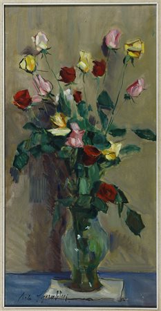 Carlo Cherubini (1897-1978) Vaso di fiori Olio su tela cm 80x40 Firma in...