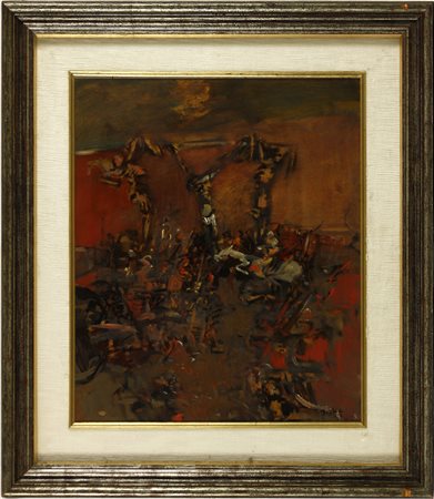 Lino Dinetto (1927) Crocifissione, 1952 Olio su tavola cm 60x50 Firma e data...