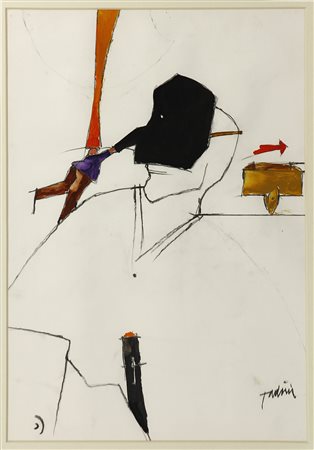 Emilio Tadini (1927-2002) Senza titolo Tecnica mista su carta cm 50x35 Firma...