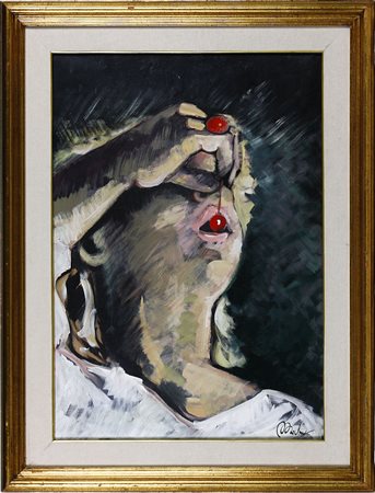 Marclau Bambino con ciliegia, 1972 Olio su tela cm 70x50 Firma in basso a...