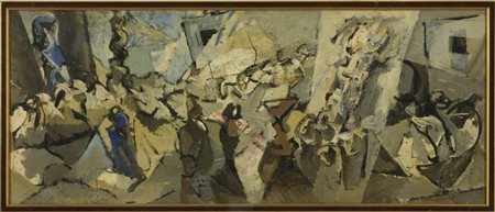 Paolo Schiavocampo (1924-2022) Processione, 1963 Tecnica mista su tela cm...