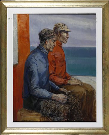 Luigi Voltolina (1942) Pescatori, 1963 Olio su tela cm 90x70 Firma e data in...