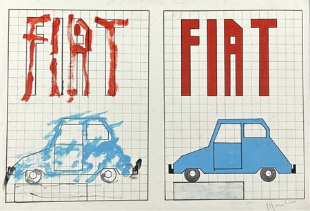 MONDINO ALDO TORINO (TO) 1938 Fiat 1969 Tecnica mista su cartoncino...