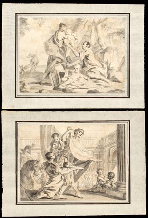 Giambettino Cignaroli (Verona 1706-Verona 1770). Il ritrovamento di Romolo e Remo | La testa di Pompeo presentata a Giuli