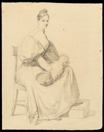 Giuseppe Moricci (Firenze 1806-Firenze 1879). Ritratto femminile con infante