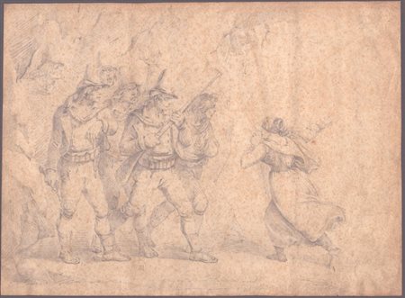 Bartolomeo Pinelli (Roma 1781-Roma 1835). "Briganti avvertiti della forza che giunge"