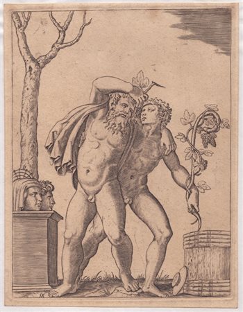 Marcantonio Raimondi (c. 1480-1534). Sileno accompagnato da un giovane