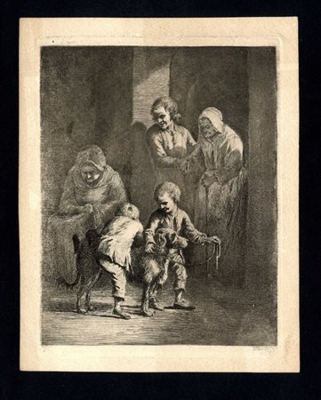 Jean Jacques de Boissieu (1736-1810). Bimbi con cane al guinzaglio