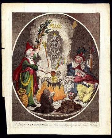 James Gillray (1756-1815). A Phantasmagoria; -scene- Conjuring-up an Armed Skeleton