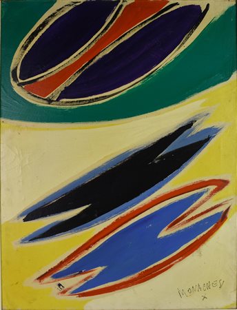 Sante Monachesi (1910 - 1991) COMPOSIZIONE olio su tela, cm 80x60 firma sul...