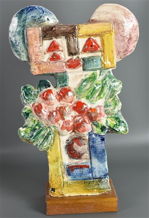 Ibrahim Kodra (1918 - 2006) SUONATORE ceramica smaltata, cm 34x21x6, su base...