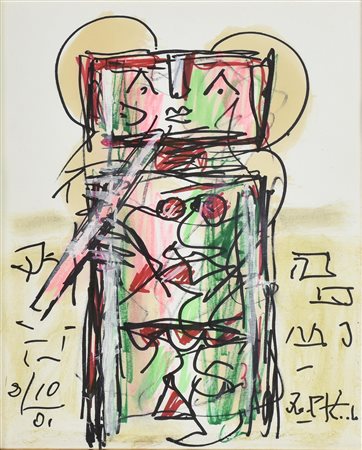 Ibrahim Kodra (1918 - 2006) APOLLO PRECOCE, 2001 tecnica mista su carta, cm...