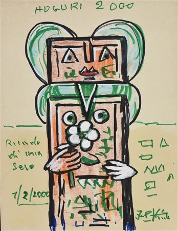 Ibrahim Kodra (1918 - 2006) RICORDO DI UNA SERA, 2000 tecnica mista su carta...