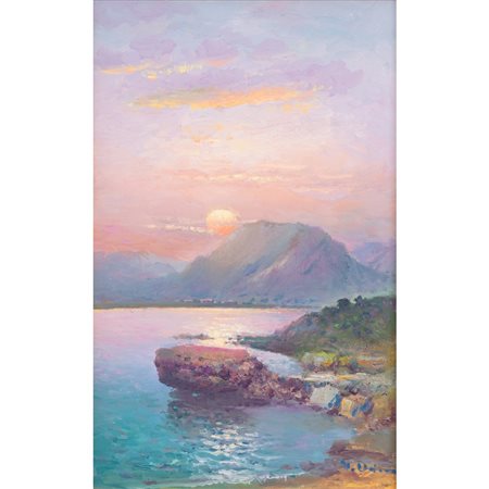VINCENZO UDINE, Paesaggio marino, Olio su tavoletta