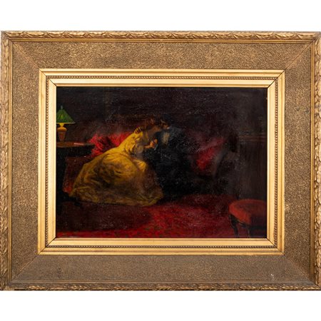 G. LAURIA MINUTILLA, Interno con scena galante, Olio su tela