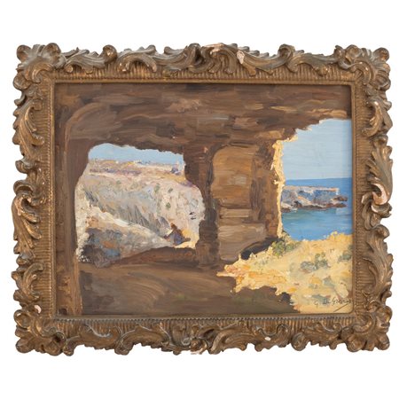 GAETANO DI GRAZIA, Paesaggio costiero, Olio su tavola