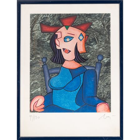 ENRICO BAJ, Figura, Litografia a colori