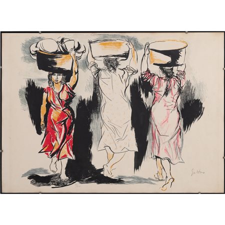 RENATO GUTTUSO, Tre donne, Litografia a colori