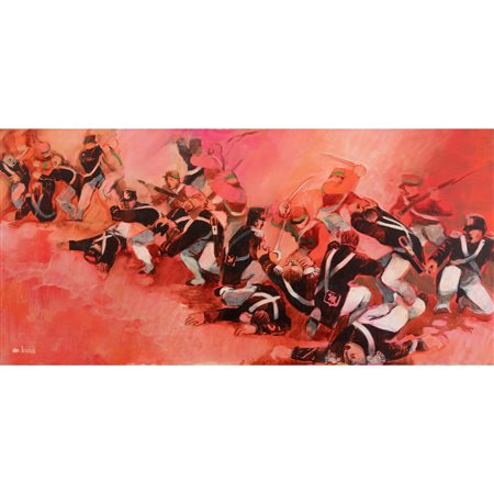 MARIO BARDI, Battaglia, Olio su tela