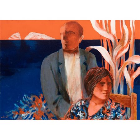 MARIO BARDI, Gente delle isole, Olio su tela