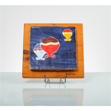 MAURILIO CATALANO, Mattonella terracotta dipinta e smaltata