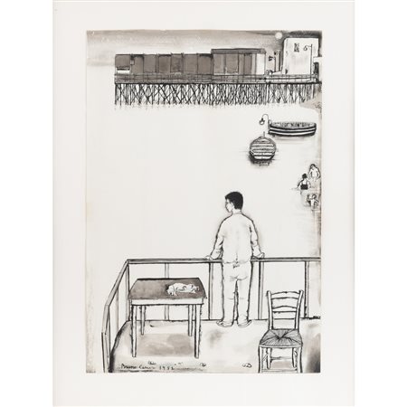 BRUNO CARUSO, Terrazza sul mare, Tecnica mista su carta