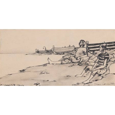 BRUNO CARUSO, Pescatori, Tecnica mista su carta