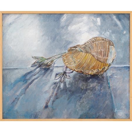 LUCIA RAGUSA, La conchiglia ed i fiori di stoffa, Olio su tavola