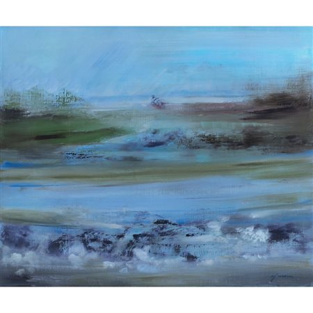 GIUSEPPE AJMONE, Al fiume, Olio su tela