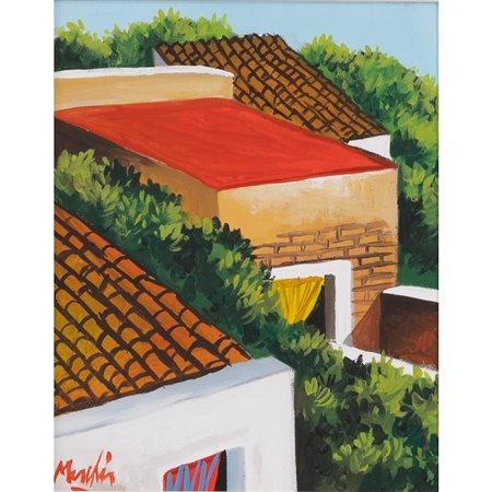 RENZO MESCHIS, Tetti, Olio su tela