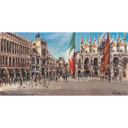 GAETANO BODANZA (detto Klaus), Piazza San Marco, Olio su tela