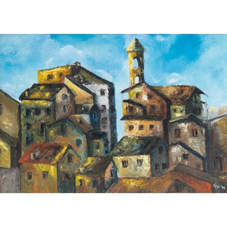 PITTORE DEL XX SECOLO, Tetti, Olio su tavola