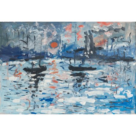 ANONIMO DEL XX SECOLO, Paesaggio marino, Olio su cartoncino