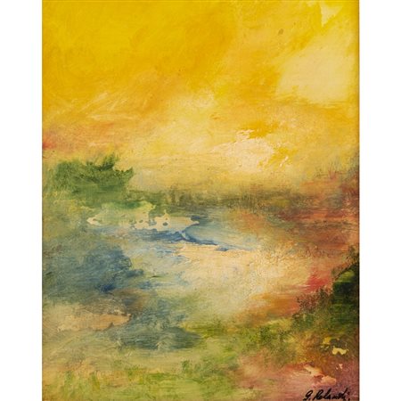 GIANNI ROLANDI, Riflessi nello stagno, Olio su cartone