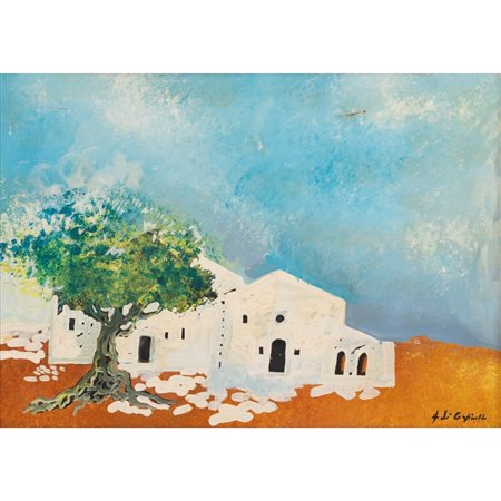 FRANCESCA DI CARPINELLO, Albero e caseggiato, Olio su tela