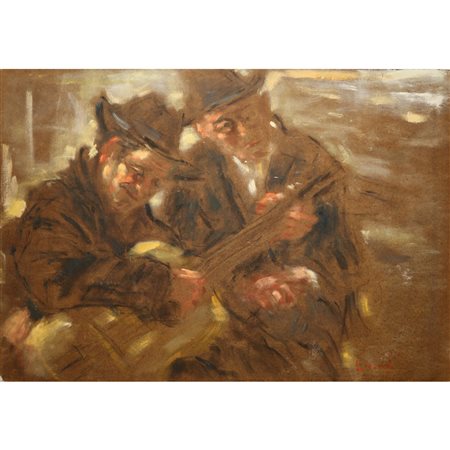 Albino Lorenzo (Tropea 1922-2005)  - Due uomini con chitarra, 60s/70s