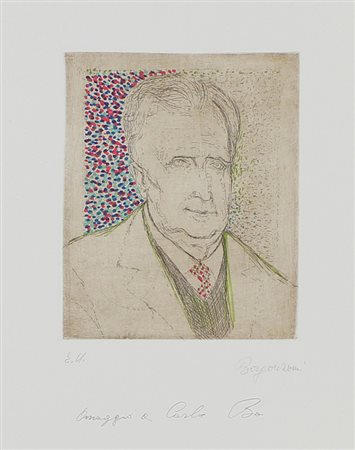 Borgonzoni Aldo Omaggio a Carlo Bo incisione acquarellata su carta, cm....