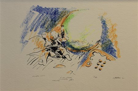 Frattini Vittore L'oblò litografia su carta, cm, 50,5 x 70, esemplare unico...