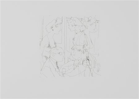 Manfredi Alberto Ziveri con alcune ragazze, 1968 acquaforte su carta, cm....